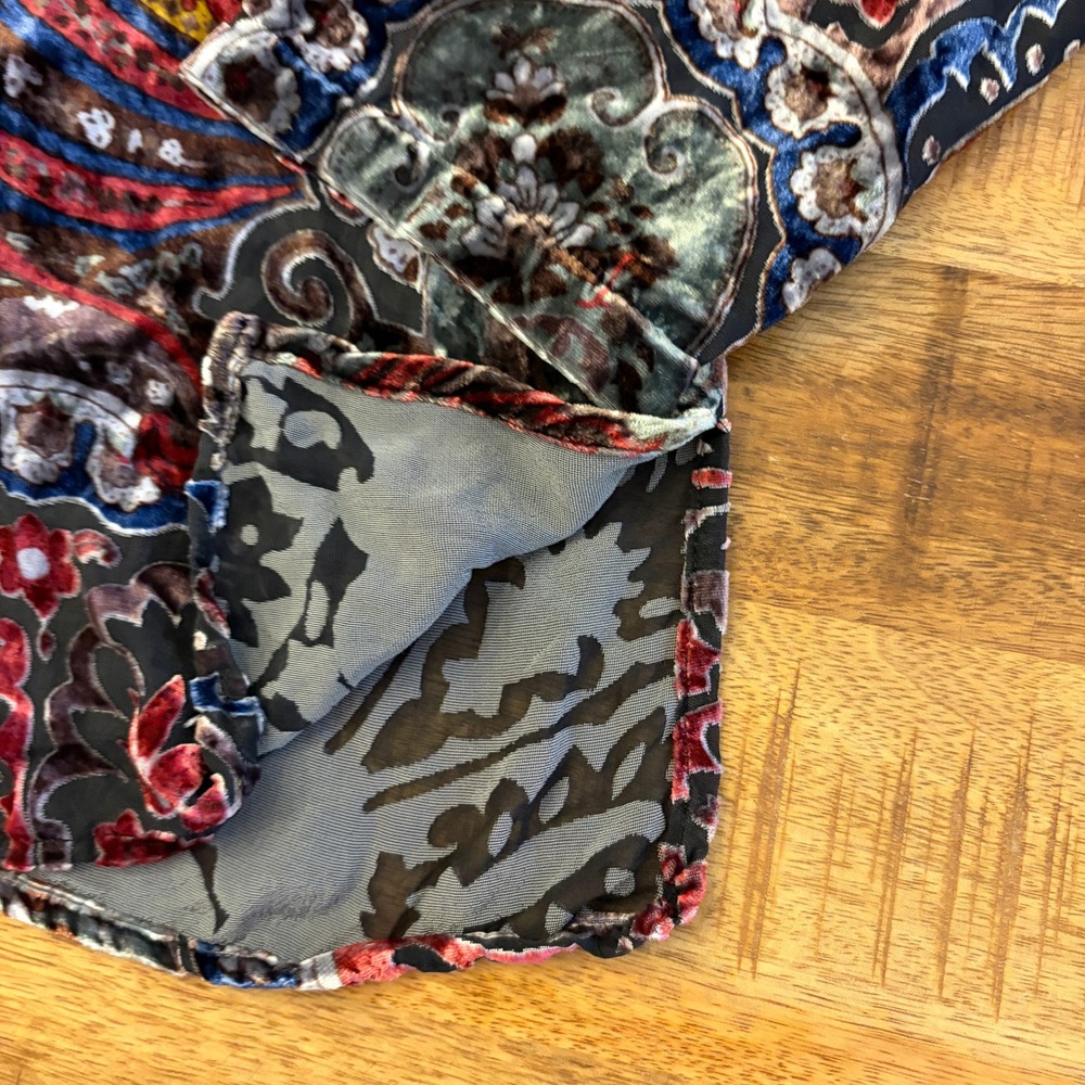 Vintage Silk Blend Velvet Burnout Button Up Shirt M Y2K Paisley Whimsigoth Sheer - Picture 8 of 11